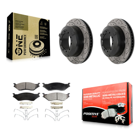 Rear Drill Slot Brake Rotors Semi-Metallic Pad Kit For Ford F-450 Super Duty F-550 IC LCF KDF-101171