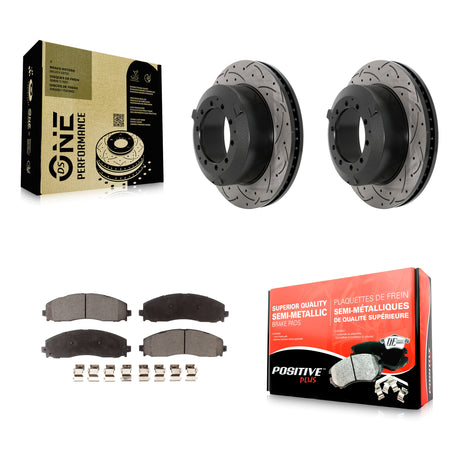 Rear Drill Slot Brake Rotor Semi-Metallic Pad Kit For Ford F-350 Super Duty Cab & Chassis KDF-101172