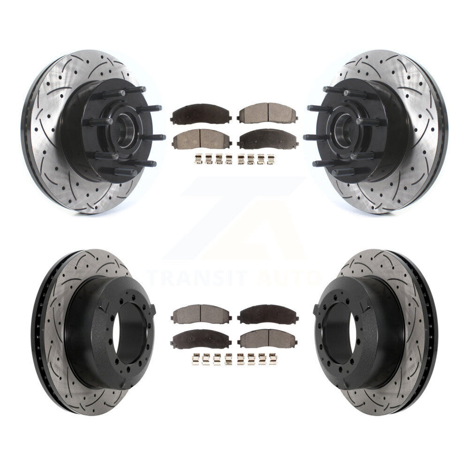 Front Rear Drilled Slot Disc Brake Rotors Semi-Metallic Pad Kit For Ford F-350 Super Duty KDF-101174