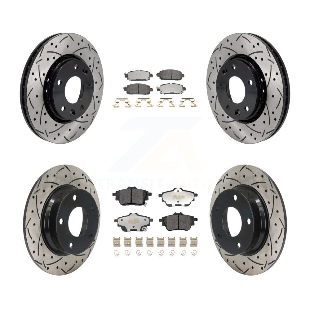 Front Rear Coated Drilled Slot Disc Brake Rotor & Semi-Metallic Pad Kit For Nissan Sentra KDF-101175