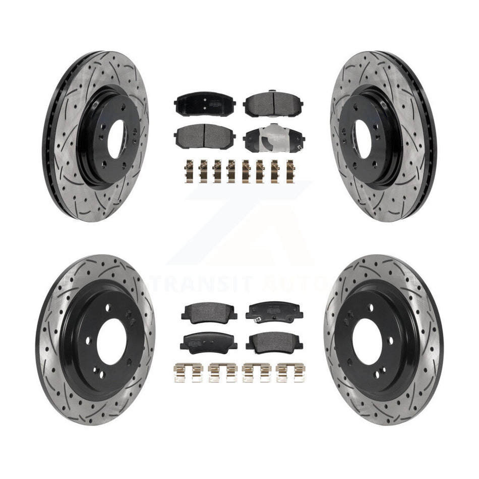 Front Rear Drill Slot Brake Rotor Semi-Metallic Pad Kit For Hyundai Sonata Kia Niro EV K5 KDF-101176