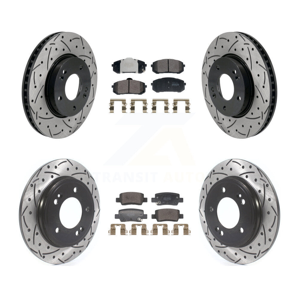 Front Rear Coated Drilled Slot Disc Brake Rotor Semi-Metallic Pad Kit For Hyundai Elantra KDF-101177