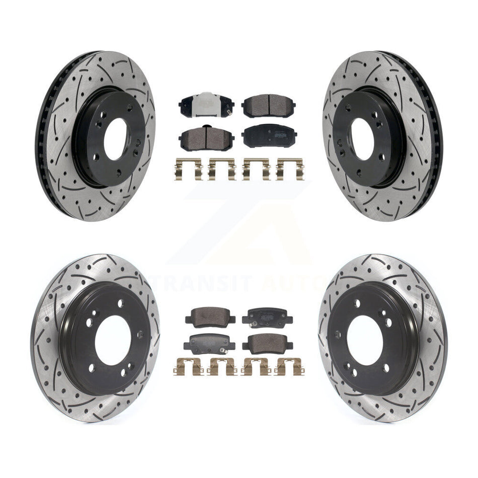 Front Rear Coated Drilled Slot Disc Brake Rotor Semi-Metallic Pad Kit For Hyundai Elantra KDF-101177