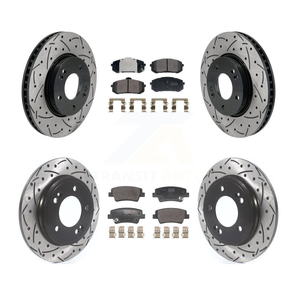 Front Rear Coated Drilled Slot Disc Brake Rotor Semi-Metallic Pad Kit For Hyundai Elantra KDF-101178