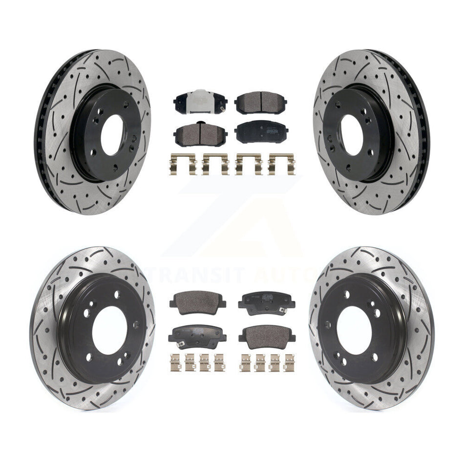 Front Rear Coated Drilled Slot Disc Brake Rotor Semi-Metallic Pad Kit For Hyundai Elantra KDF-101178