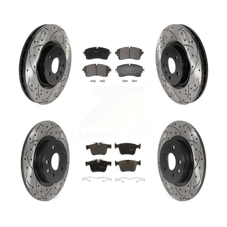 Front Rear Coated Drilled Slot Disc Brake Rotor & Semi-Metallic Pad Kit For Jaguar E-Pace KDF-101185