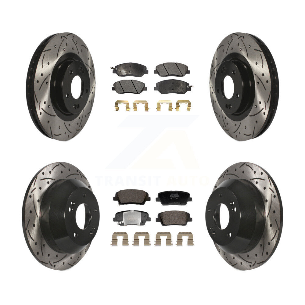 Front Rear Drill Slot Disc Brake Rotor Semi-Metallic Pad Kit For Hyundai Santa Fe XL 3.3L KDF-101186
