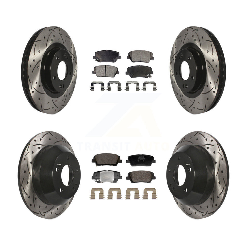 Front Rear Drilled Slot Brake Rotors Semi-Metallic Pad Kit For Hyundai Santa Fe Sport Kia KDF-101187