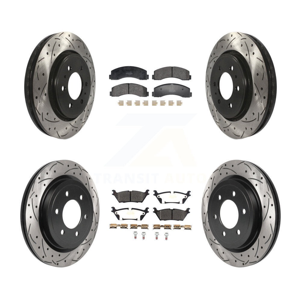 Front Rear Drill Slot Brake Rotor Semi-Metallic Pad Kit For Ford F-150 Expedition Lincoln KDF-101193