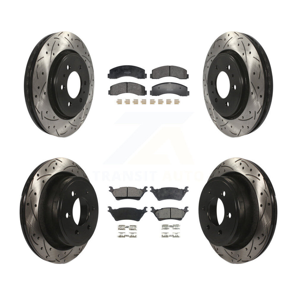 Front Rear Coated Drilled Slotted Disc Brake Rotor & Semi-Metallic Pad Kit For Ford F-150 KDF-101194