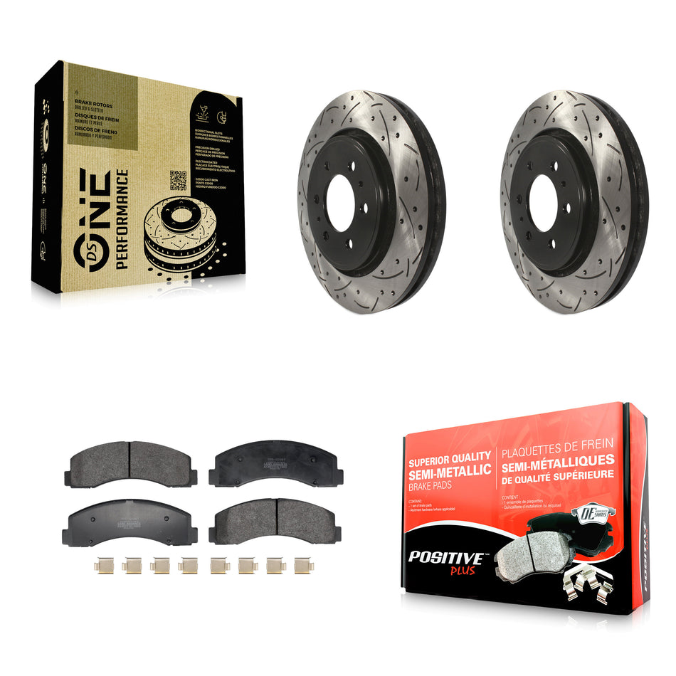 Front Drill Slot Disc Brake Rotor Semi-Metallic Pad Kit For Ford F-150 Expedition Lincoln KDF-101203