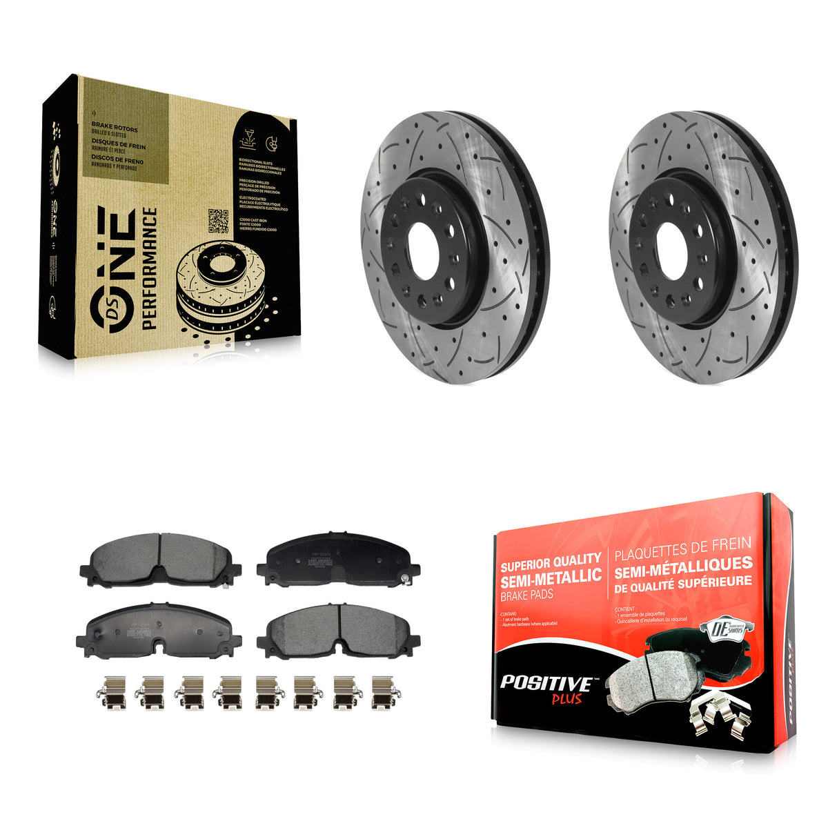 Front Drill Slot Disc Brake Rotor Semi-Metallic Pad Kit For Chevrolet Traverse Blazer GMC KDF-101204