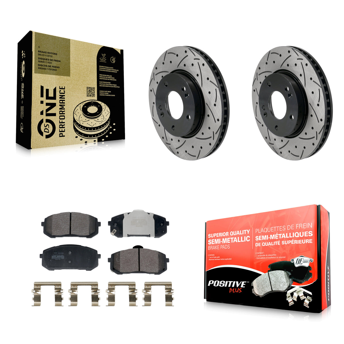 Front Coated Drilled Slotted Disc Brake Rotor & Semi-Metallic Pad Kit For Hyundai Elantra KDF-101209