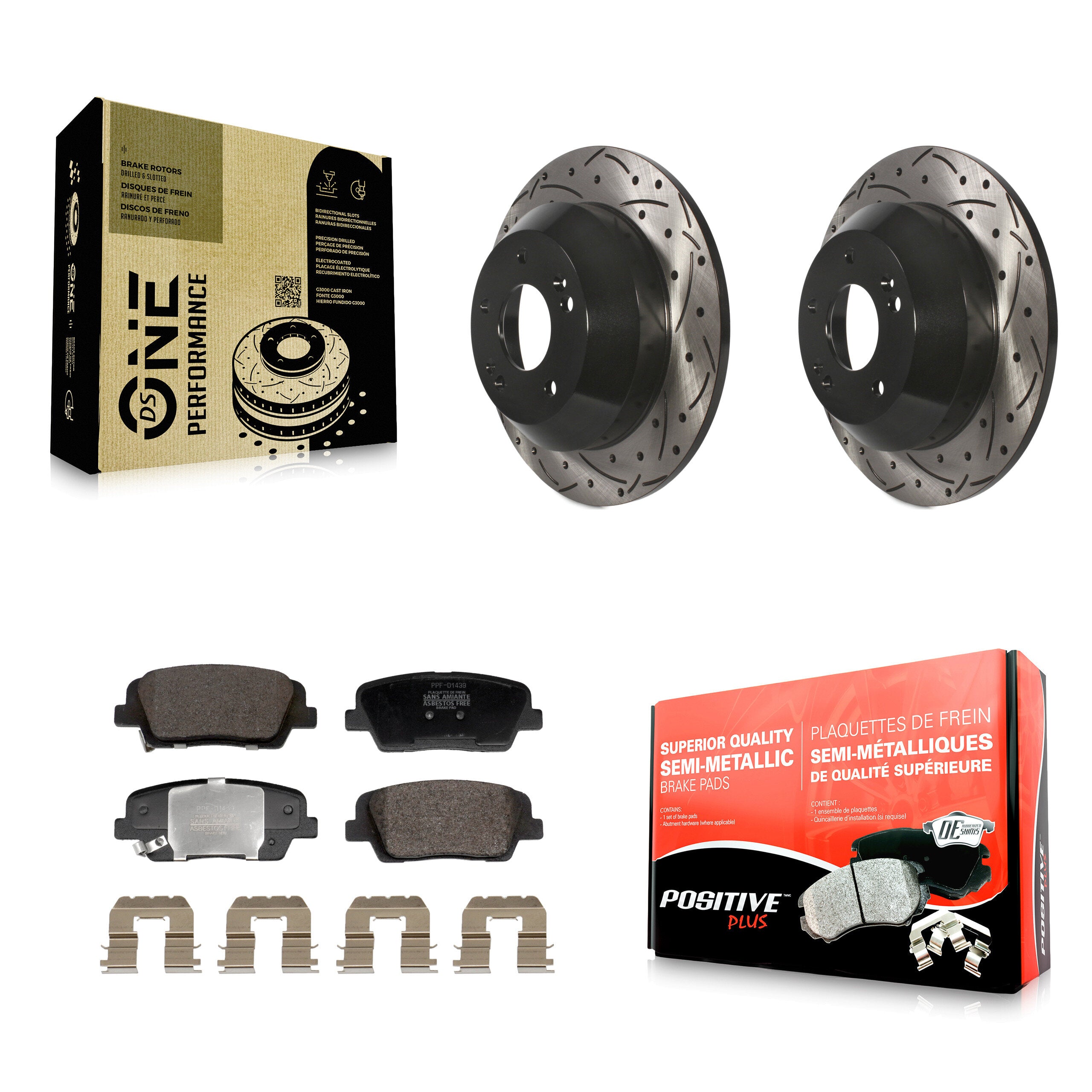 Rear Drill Slot Brake Rotors Semi-Metallic Pad Kit For Hyundai Santa Fe Sport Kia Sorento KDF-101214