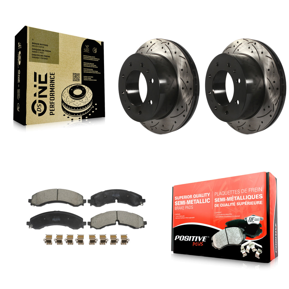 Rear Drilled Slot Brake Rotor Semi-Metallic Pad Kit For GMC Chevrolet Sierra 2500 HD 3500 KDF-101218