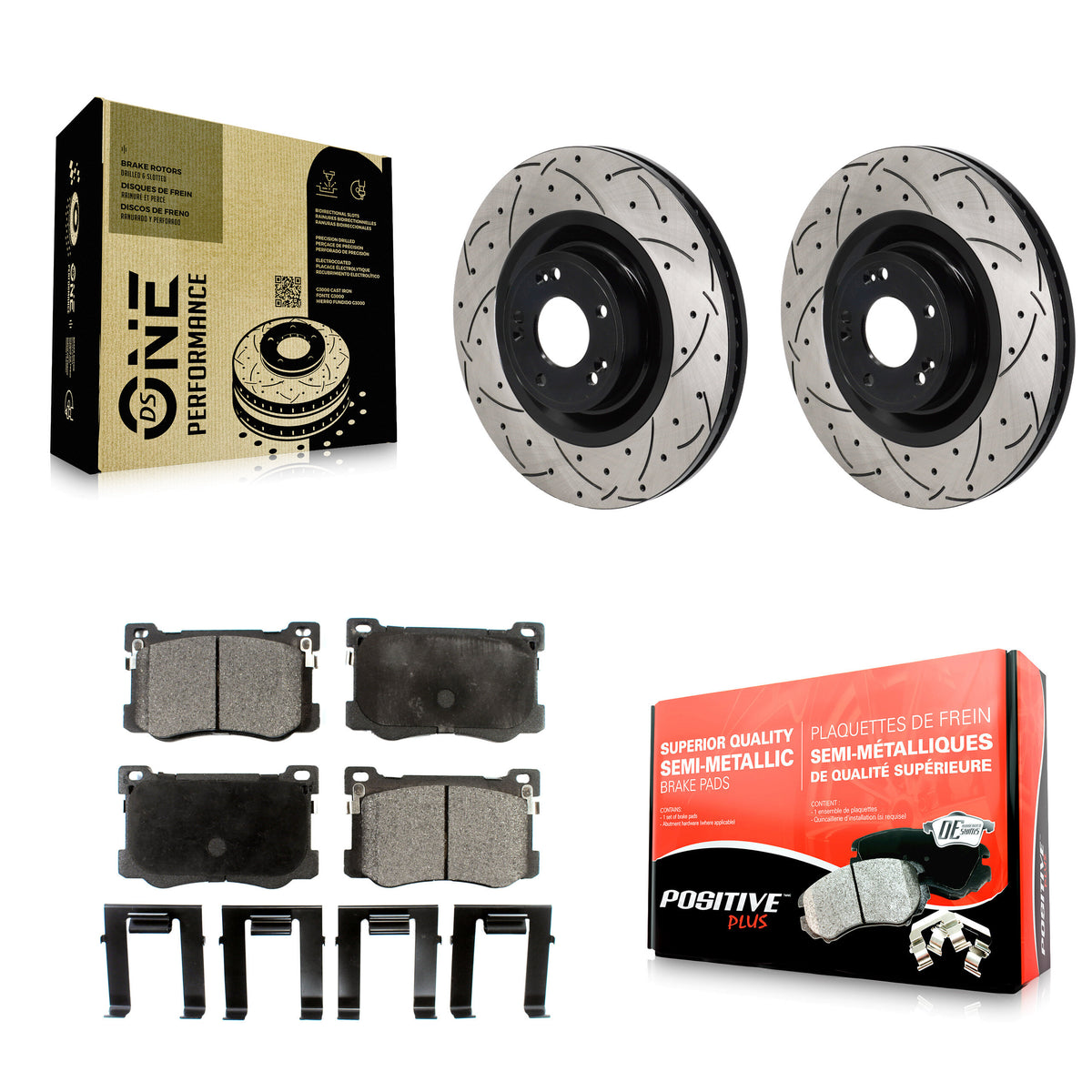 Front Coat Drill Slot Disc Brake Rotor Semi-Metallic Pad Kit For Hyundai Genesis G80 5.0L KDF-101236