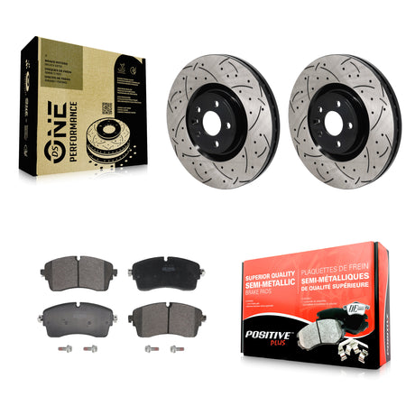 Front Drilled Slot Brake Rotor & Semi-Metallic Pad Kit For Land Rover Range Evoque Jaguar KDF-101237