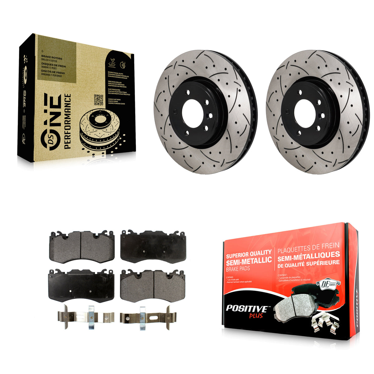 Front Coated Drill Slot Disc Brake Rotor Semi-Metallic Pad Kit For Land Rover Range Sport KDF-101241