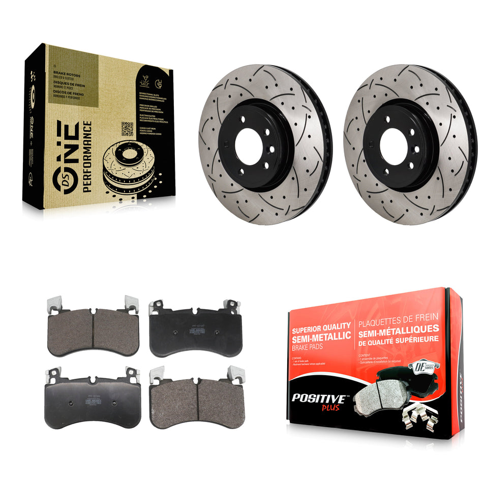 Front Coated Drill Slot Disc Brake Rotor Semi-Metallic Pad Kit For Land Rover Range Sport KDF-101242