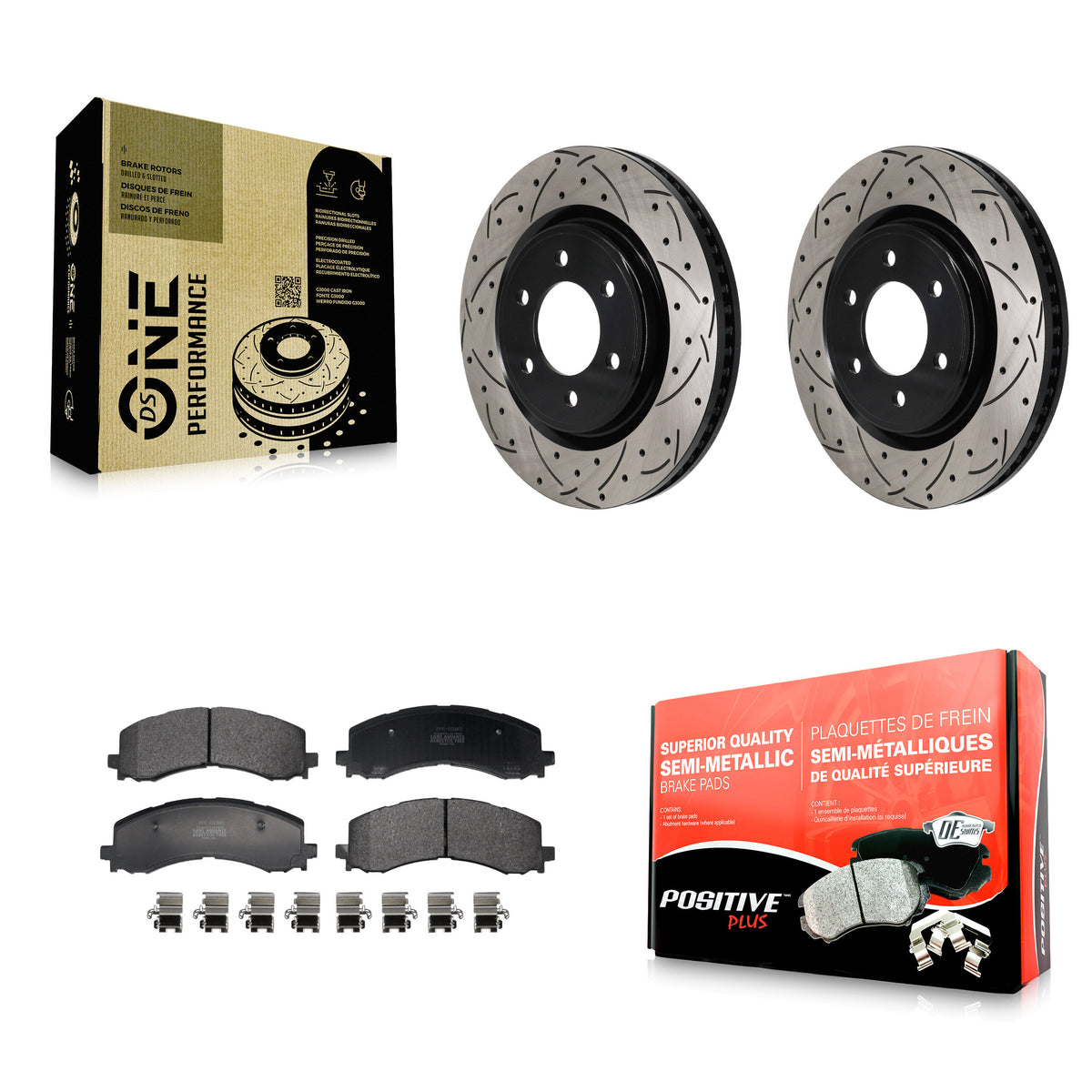 Front Drill Slot Disc Brake Rotors Semi-Metallic Pad Kit For Ford F-150 Bronco Expedition KDF-101256