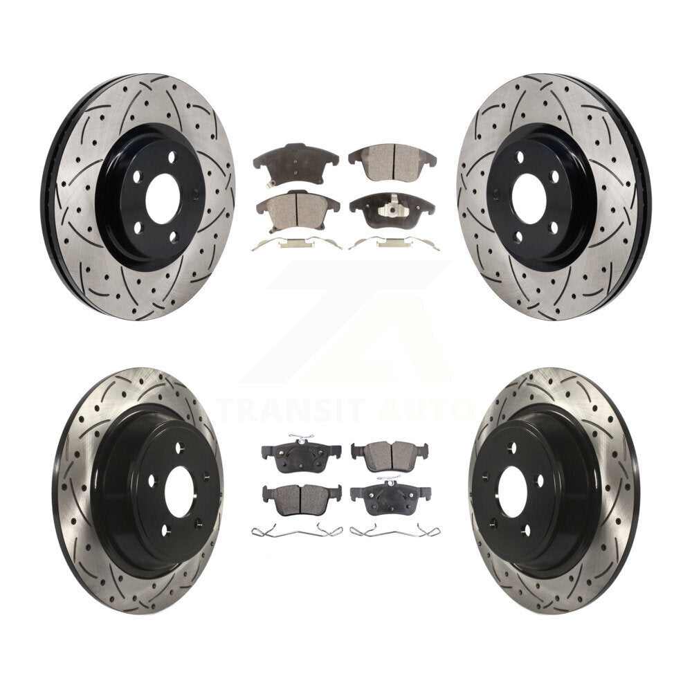 Front Rear Drilled Slot Brake Rotors Semi-Metallic Pad Kit For 2017-2020 Lincoln MKZ 2.0L KDF-101281