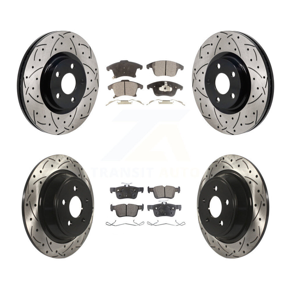 Front Rear Drilled Slot Brake Rotors Semi-Metallic Pad Kit For 2017-2020 Lincoln MKZ 2.0L KDF-101281