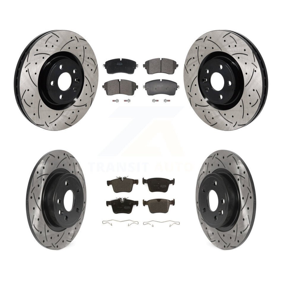 Front Rear Coated Drilled Slot Disc Brake Rotor & Semi-Metallic Pad Kit For Jaguar E-Pace KDF-101284