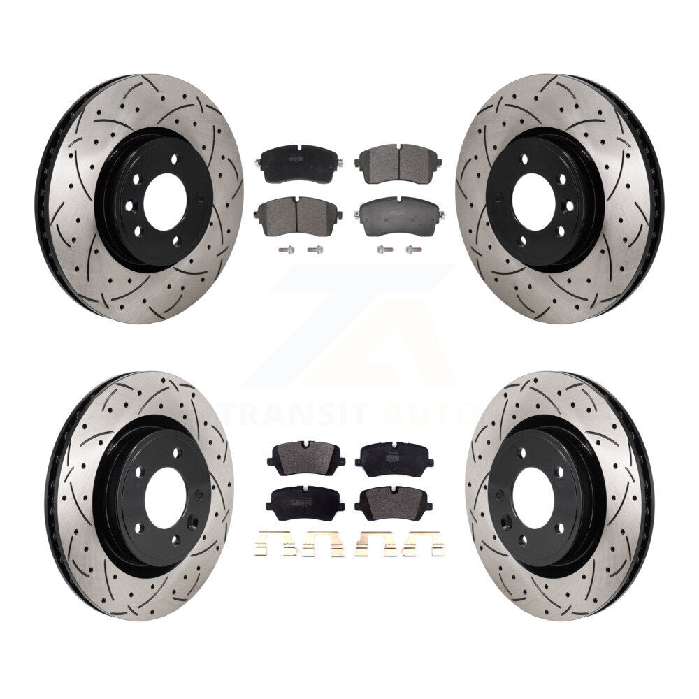 Front Rear Drilled Slot Brake Rotors Semi-Metallic Pad Kit For Land Rover Discovery Range KDF-101286