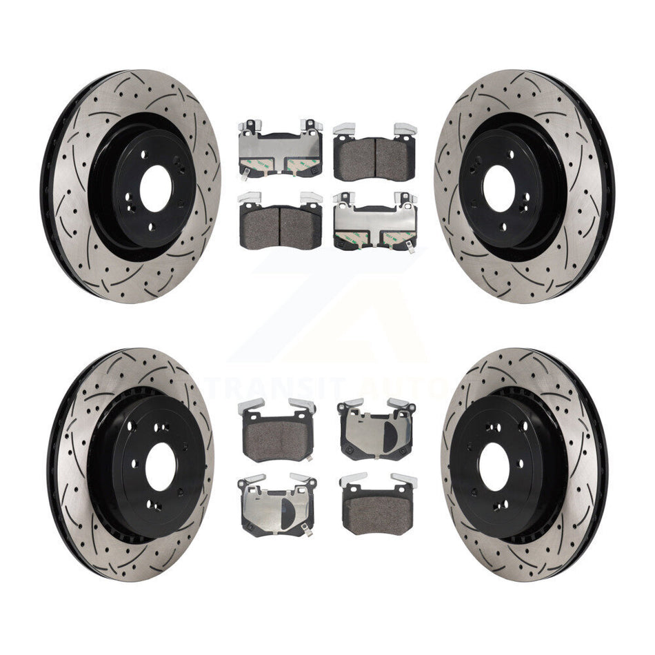 Front Rear Drill Slot Disc Brake Rotors Semi-Metallic Pad Kit For Kia Stinger Genesis G70 KDF-101287