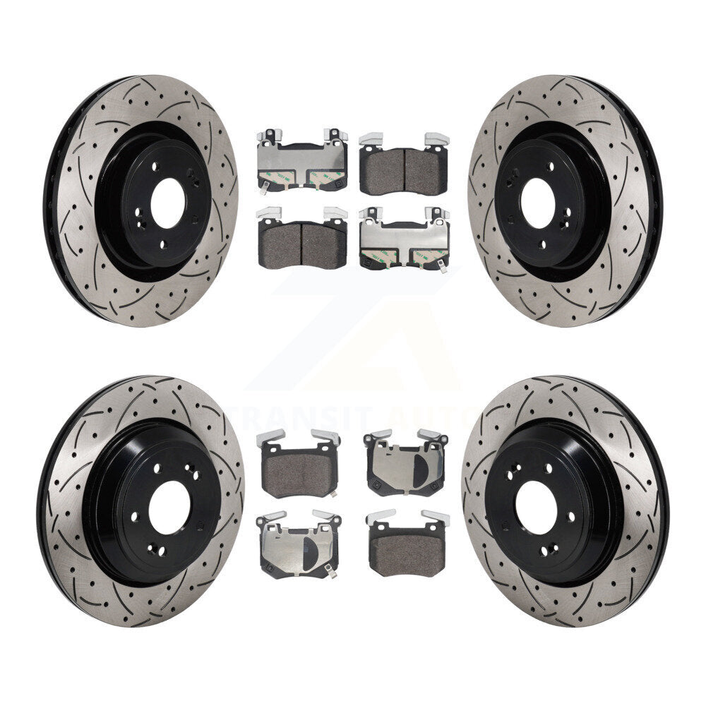 Front Rear Drilled Slot Disc Brake Rotors Semi-Metallic Pad Kit For 2022 Genesis G70 3.3L KDF-101288