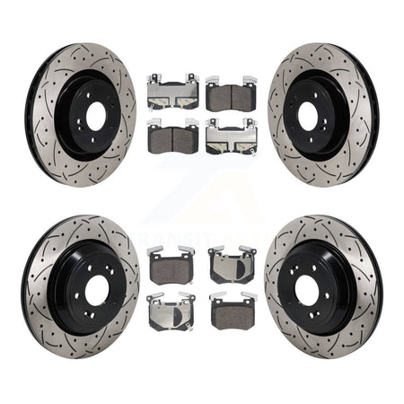 Front Rear Drilled Slot Disc Brake Rotors Semi-Metallic Pad Kit For 2022 Genesis G70 3.3L KDF-101288