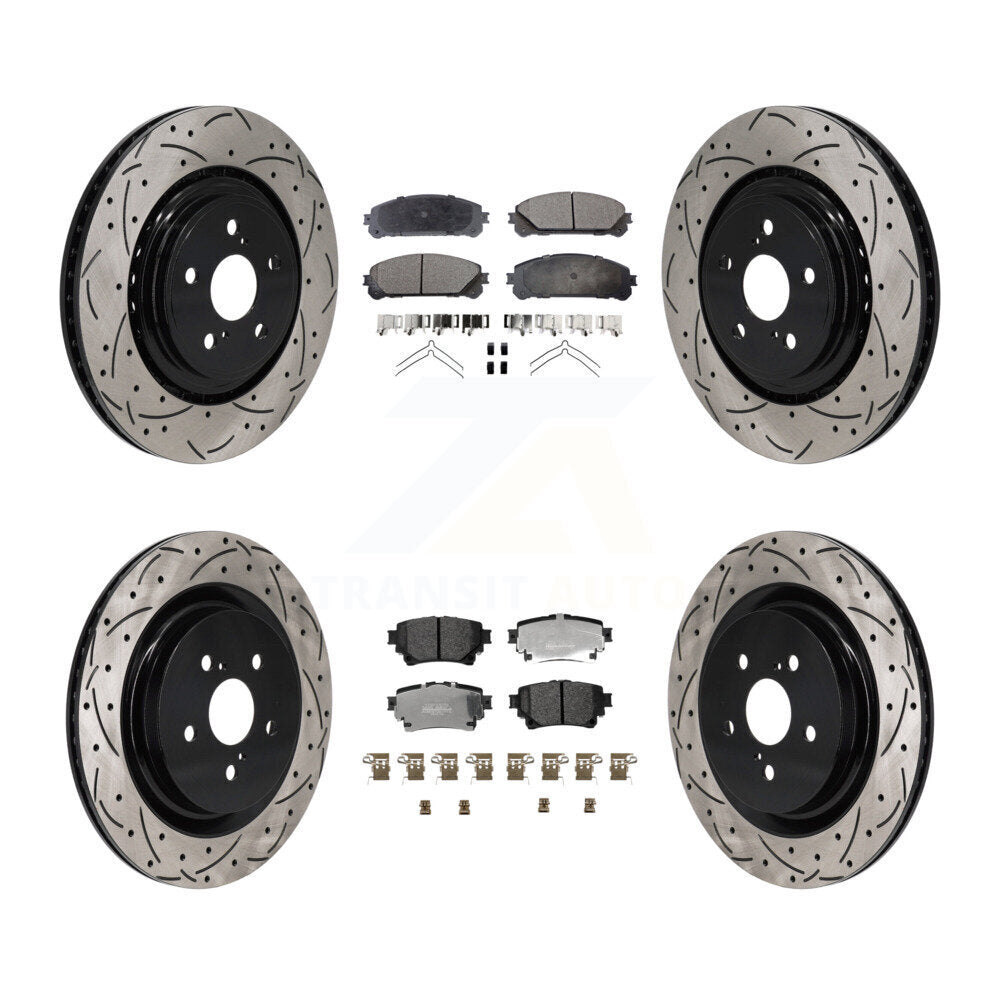 Front Rear Drilled Slot Brake Rotor Semi-Metallic Pad Kit For 2020-2022 Toyota Highlander KDF-101292