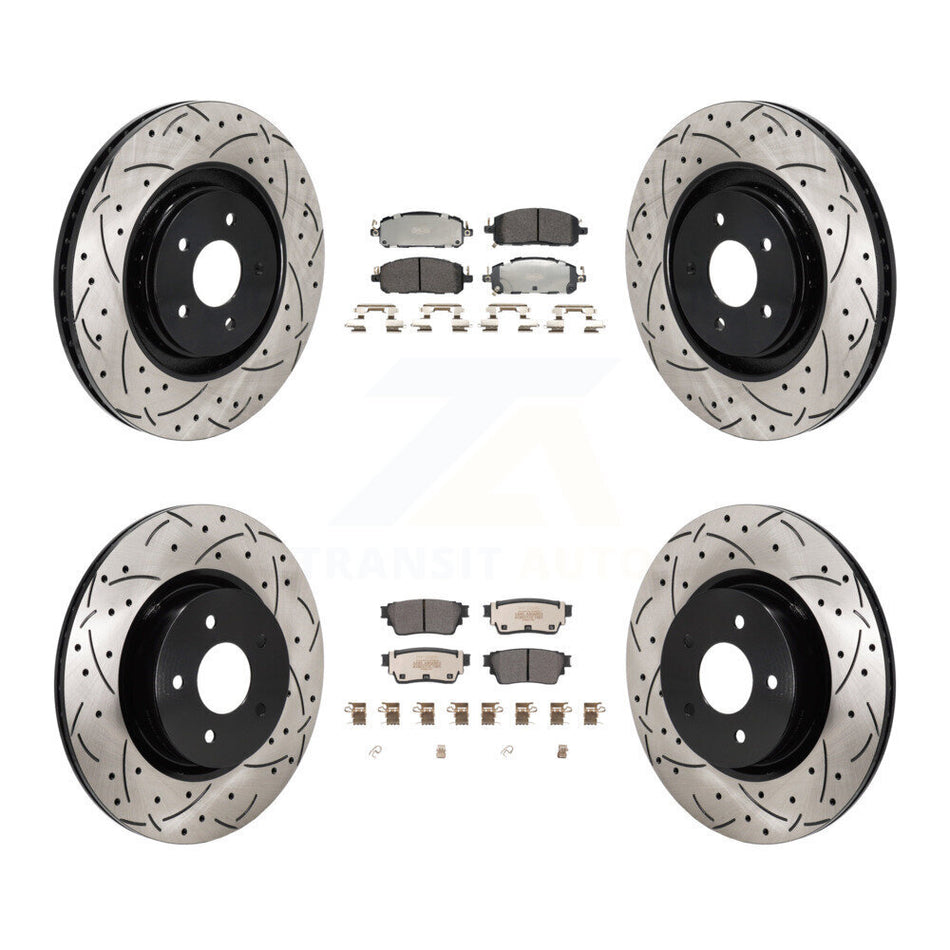 Front Rear Drilled Slot Brake Rotor Semi-Metallic Pad Kit For Mitsubishi Outlander Nissan KDF-101294