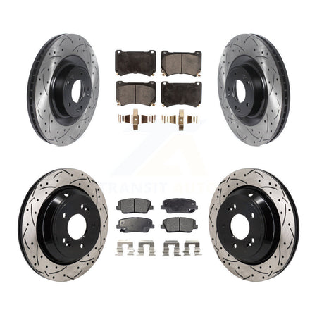 Front Rear Coat Drill Slot Disc Brake Rotors Semi-Metallic Pad Kit For 2011 Hyundai Equus KDF-101295