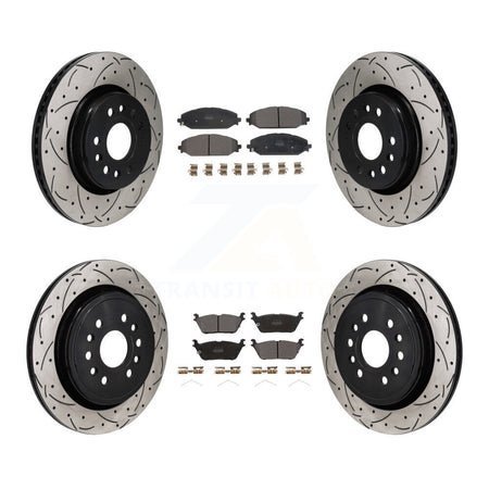 Front Rear Drill Slot Brake Rotors Semi-Metallic Pad Kit For Ram 1500 Jeep Wagoneer Grand KDF-101299