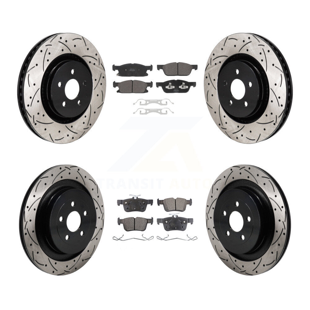 Front Rear Drilled Slot Brake Rotor Semi-Metallic Pad Kit For 2019 Ford Edge ST with 2.7L KDF-101302