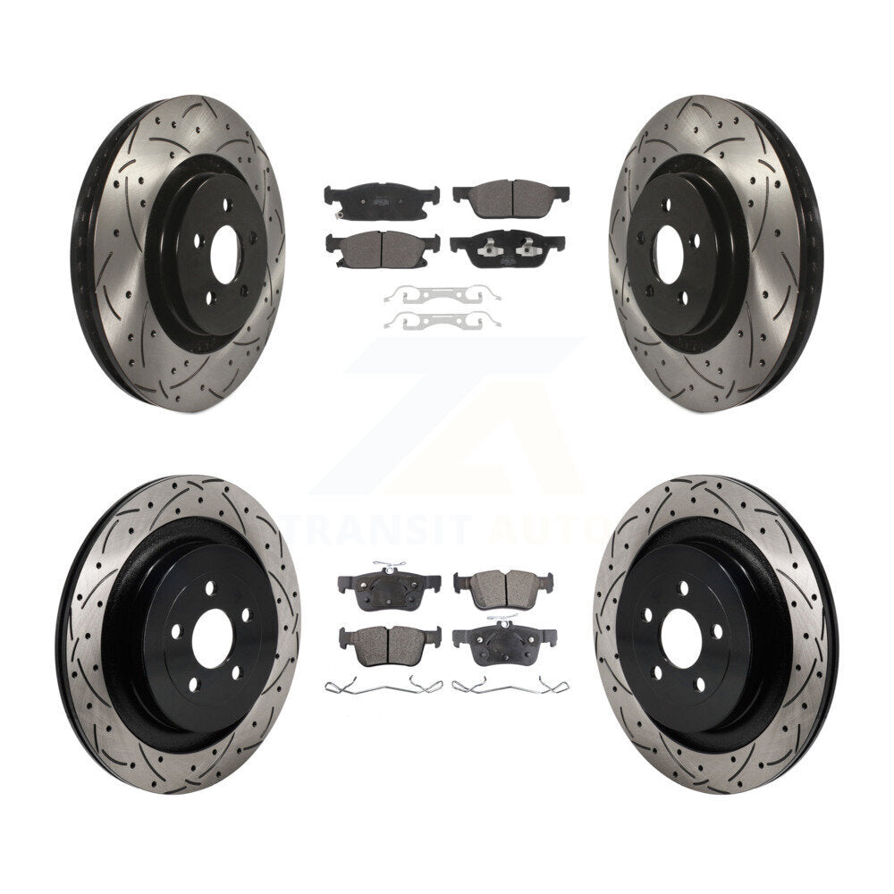 Front Rear Coated Drill Slot Disc Brake Rotors Semi-Metallic Pad Kit For Lincoln Nautilus KDF-101303
