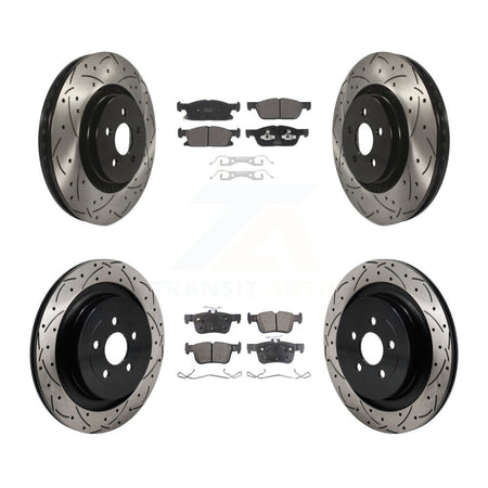 Front Rear Coated Drill Slot Disc Brake Rotors Semi-Metallic Pad Kit For Lincoln Nautilus KDF-101303