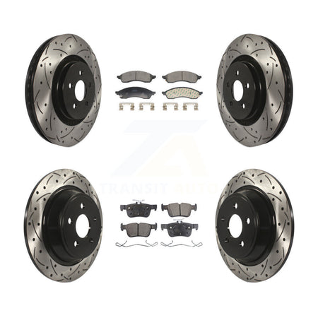 Front Rear Coated Drill Slot Disc Brake Rotors Semi-Metallic Pad Kit For Lincoln Nautilus KDF-101304