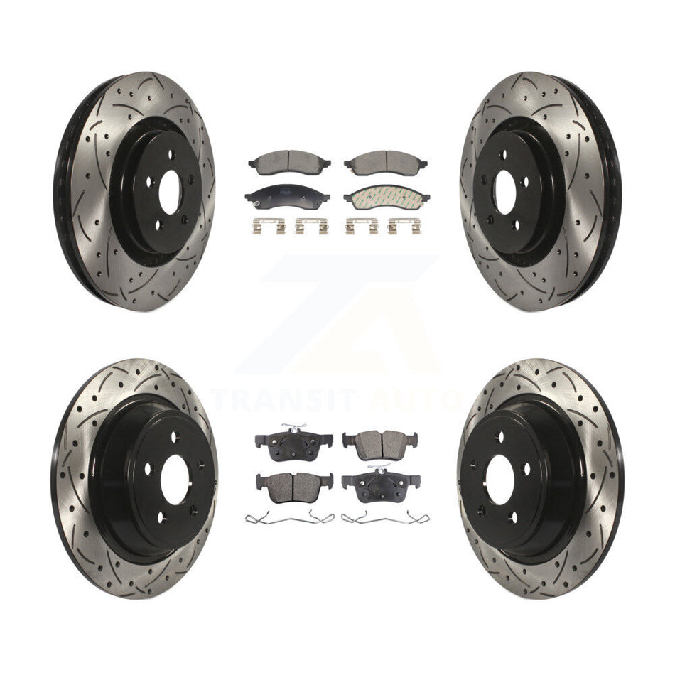 Front Rear Coated Drill Slot Disc Brake Rotors Semi-Metallic Pad Kit For Lincoln Nautilus KDF-101304