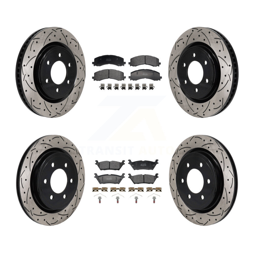 Front Rear Drill Slot Brake Rotor Semi-Metallic Pad Kit For Ford F-150 Expedition Lincoln KDF-101305