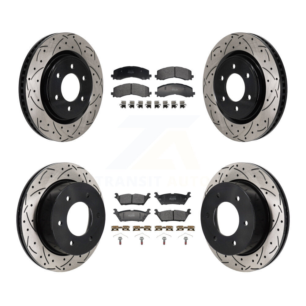 Front Rear Drilled Slot Brake Rotors Semi-Metallic Pad Kit For 2022-2023 Ford Bronco 3.0L KDF-101306
