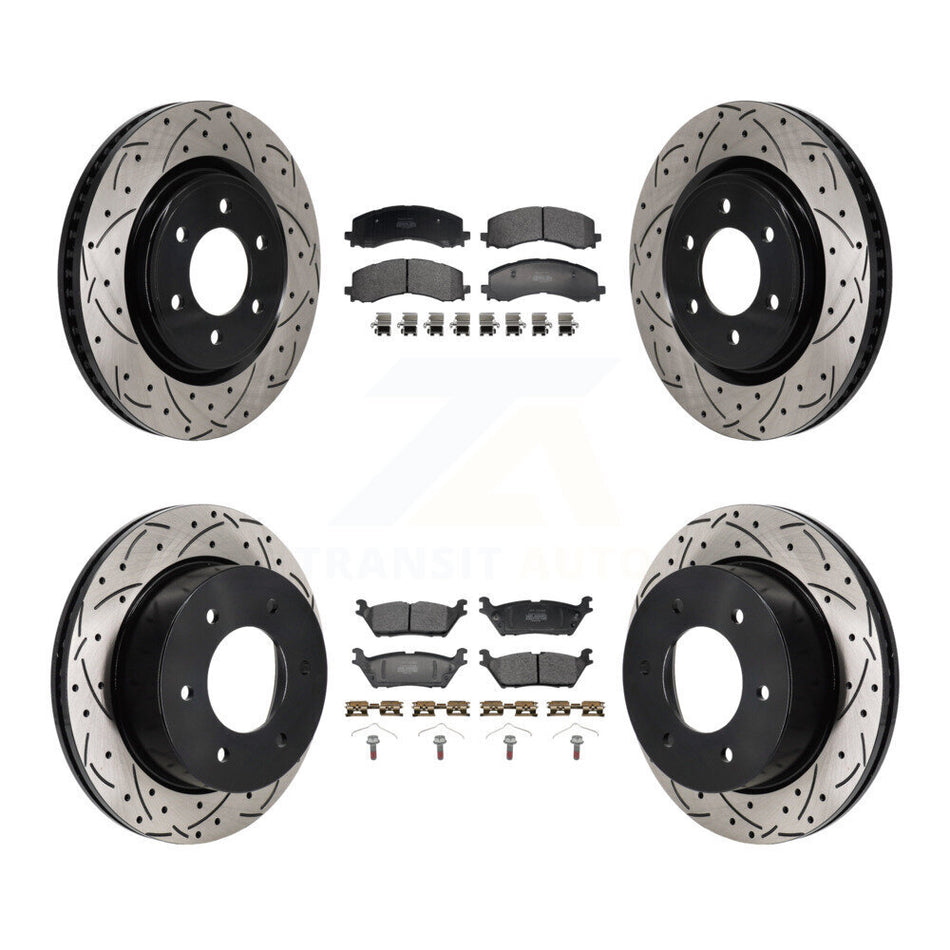 Front Rear Drilled Slot Brake Rotors Semi-Metallic Pad Kit For 2022-2023 Ford Bronco 3.0L KDF-101306