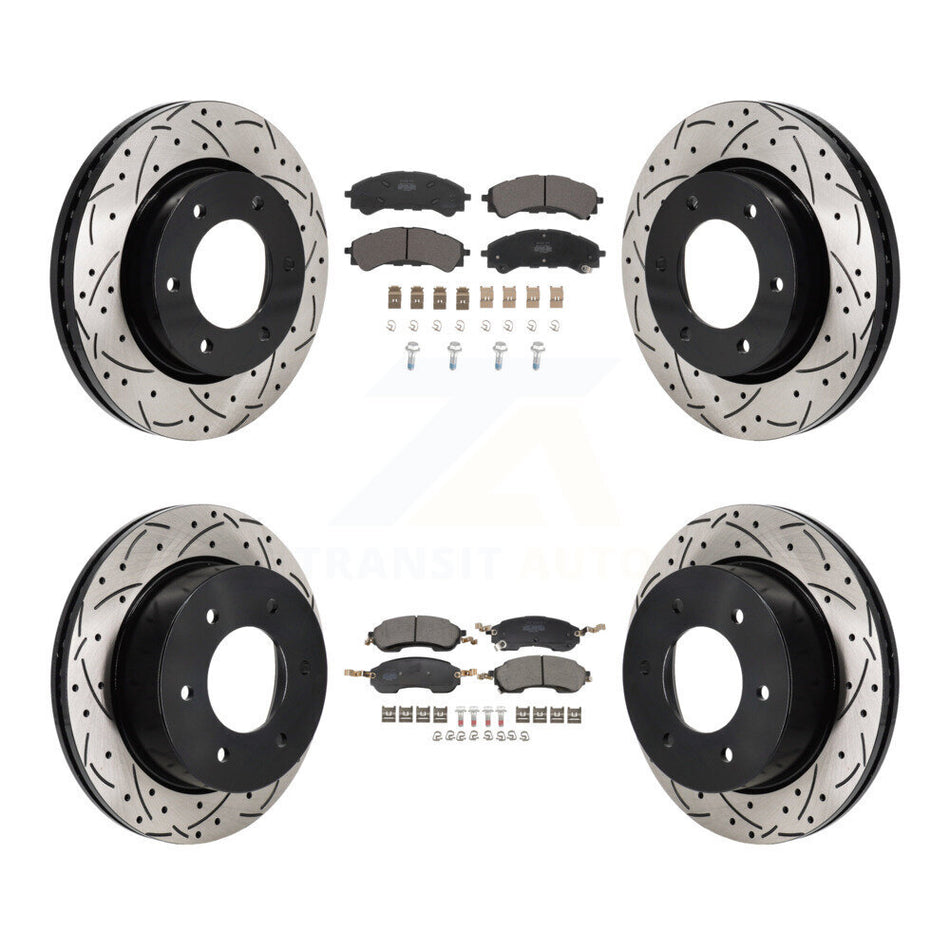 Front Rear Coated Drilled Slotted Disc Brake Rotors Semi-Metallic Pad Kit For Ford Bronco KDF-101307