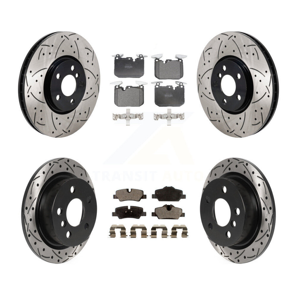 Front Rear Coated Drilled Slotted Disc Brake Rotors Semi-Metallic Pad Kit For Mini Cooper KDF-101309
