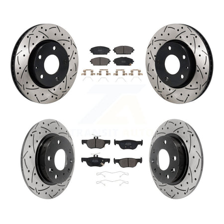 Front Rear Coated Drill Slot Disc Brake Rotor Semi-Metallic Pad Kit For Mazda 3 Sport FWD KDF-101310