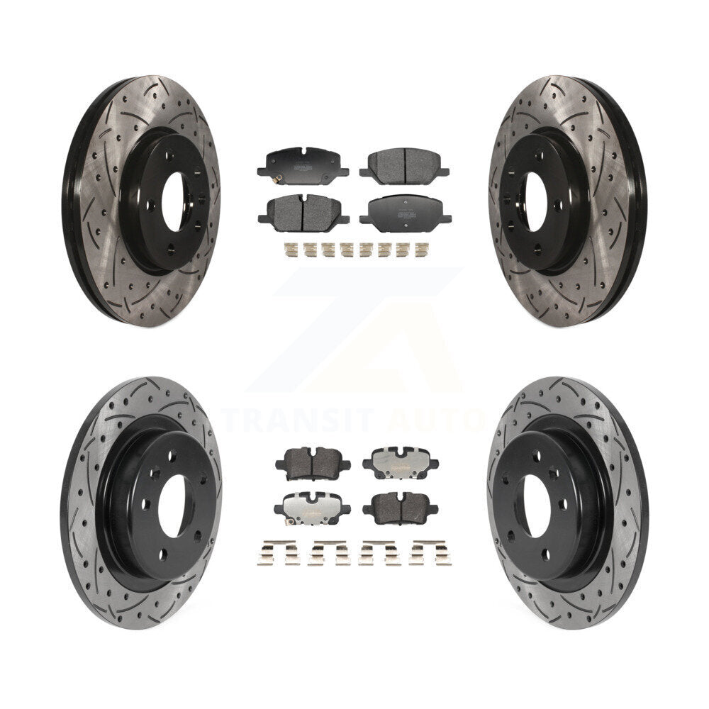 Front Rear Coated Drilled Slotted Disc Brake Rotors Semi-Metallic Pad Kit For GMC Terrain KDF-101321