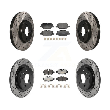 Front Rear Coated Drilled Slotted Disc Brake Rotors Semi-Metallic Pad Kit For GMC Terrain KDF-101321