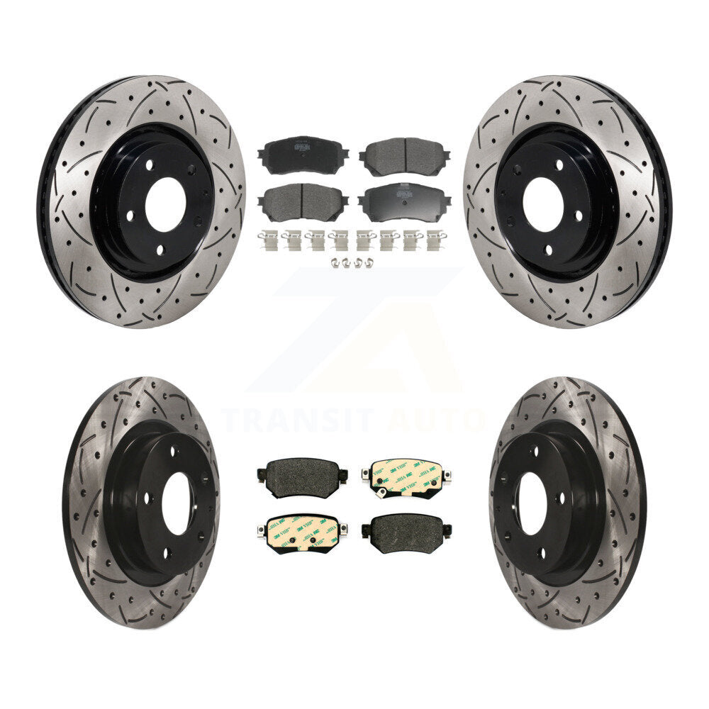 Front Rear Drilled Slot Brake Rotor & Semi-Metallic Pad Kit For 2021 Mazda 6 Turbocharged KDF-101332