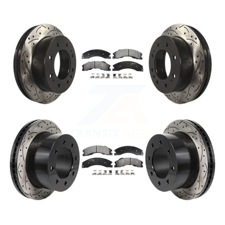 Front Rear Drill Slot Brake Rotors Semi-Metallic Pad Kit For GMC Sierra 3500 HD Chevrolet KDF-101333